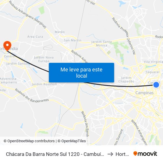 Chácara Da Barra Norte Sul 1220 - Cambuí Campinas - SP 13090-615 Brasil to Hortolândia map