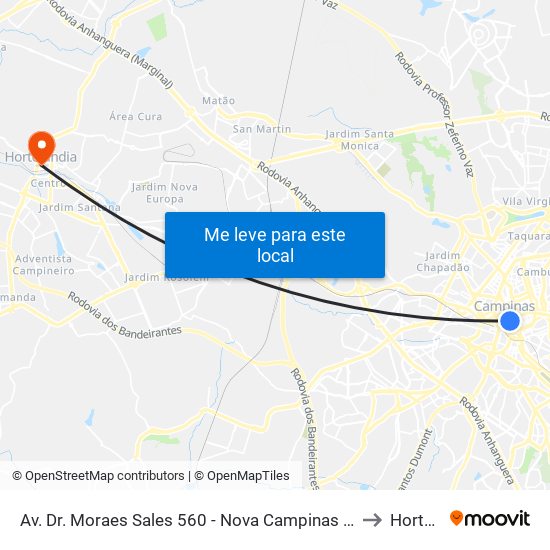 Av. Dr. Moraes Sales 560 - Nova Campinas Campinas - SP 13092-111 Brasil to Hortolândia map