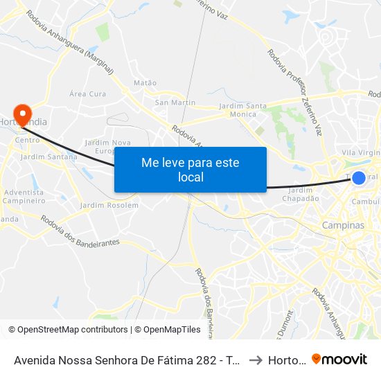 Avenida Nossa Senhora De Fátima 282 - Taquaral Campinas - SP Brasil to Hortolândia map