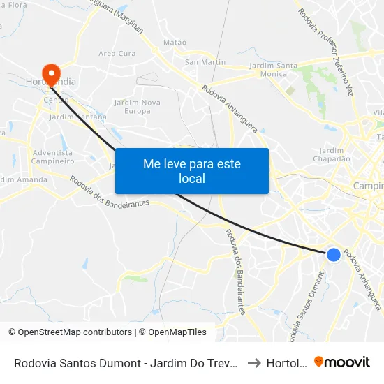 Rodovia Santos Dumont - Jardim Do Trevo Campinas - SP Brasil to Hortolândia map