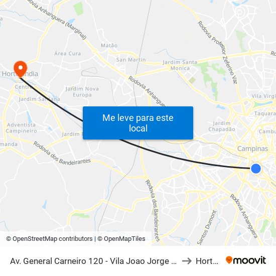 Av. General Carneiro 120 - Vila Joao Jorge Campinas - SP 13041-306 Brasil to Hortolândia map