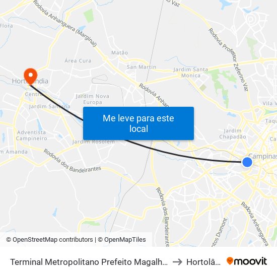 Terminal Metropolitano Prefeito Magalhães Teixeira to Hortolândia map