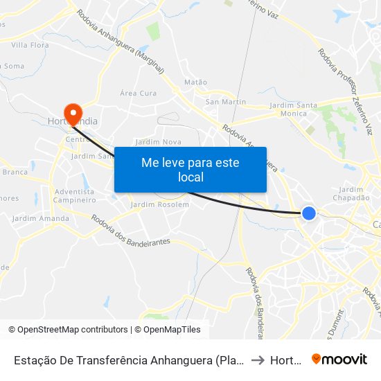 Estação De Transferência Anhanguera (Plataforma 5 - Sentido Anhanguera) to Hortolândia map