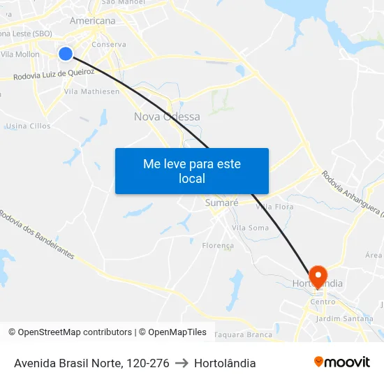 Avenida Brasil Norte, 120-276 to Hortolândia map