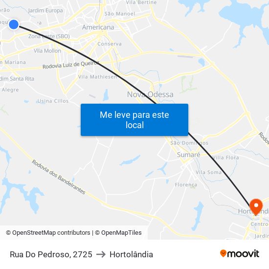 Rua Do Pedroso, 2725 to Hortolândia map