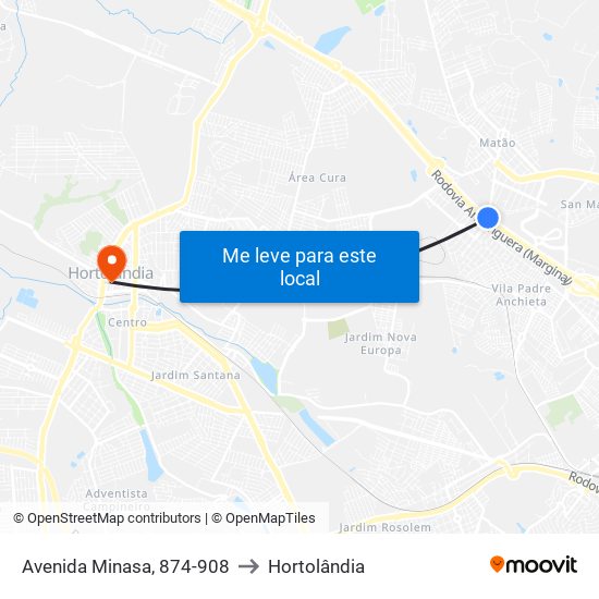 Avenida Minasa, 874-908 to Hortolândia map