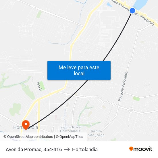 Avenida Promac, 354-416 to Hortolândia map