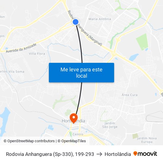 Rodovia Anhanguera (Sp-330), 199-293 to Hortolândia map