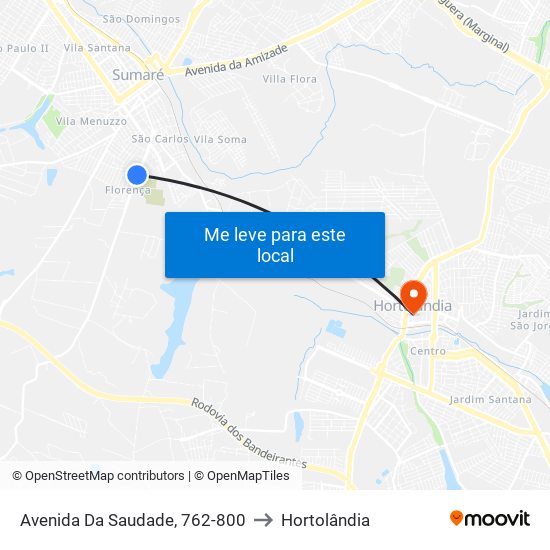 Avenida Da Saudade, 762-800 to Hortolândia map