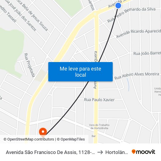 Avenida São Francisco De Assis, 1128-1264 to Hortolândia map
