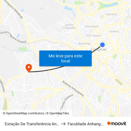 Estação De Transferência Anchieta - Pista Interna (1) to Faculdade Anhanguera De Campinas map