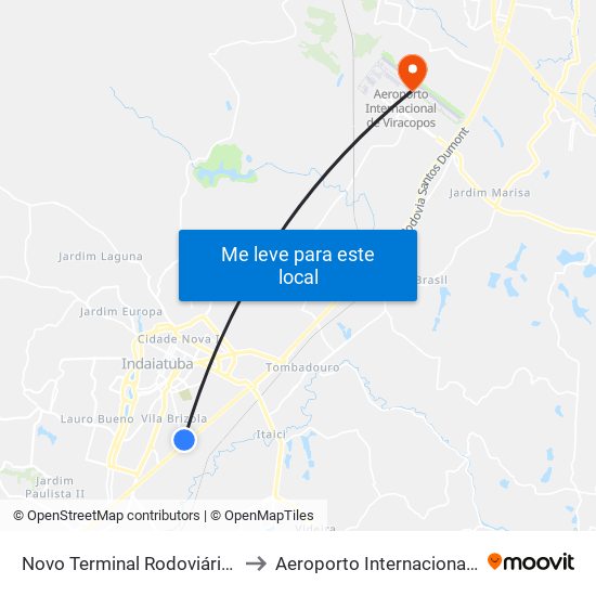 Novo Terminal Rodoviário De Indaiatuba to Aeroporto Internacional de Viracopos map