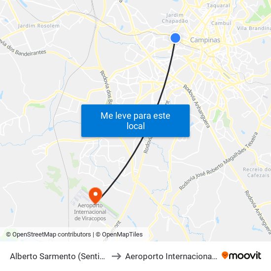 Alberto Sarmento (Sentido Anhanguera) to Aeroporto Internacional de Viracopos map