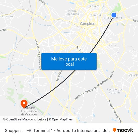 Shopping Iguatemi to Terminal 1 - Aeroporto Internacional de Viracopos (embarque internacional) map