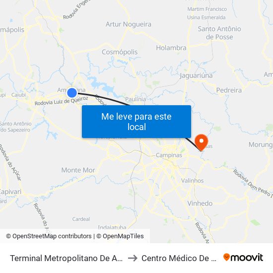 Terminal Metropolitano De Americana to Centro Médico De Sousas map
