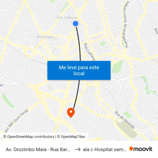 Av. Orozimbo Maia - Rua Barata Ribeiro to ala c Hospital samaritano map