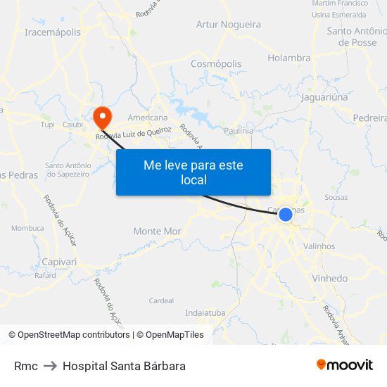 Rmc to Hospital Santa Bárbara map