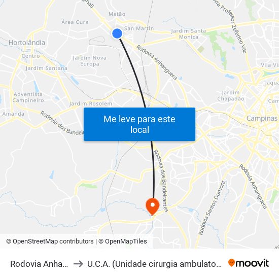 Rodovia Anhanguera, 221 to U.C.A. (Unidade cirurgia ambulatorial) Hospital Ouro Verde map