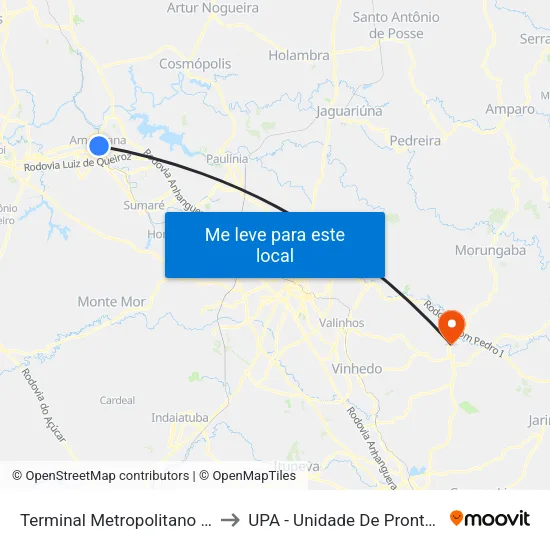 Terminal Metropolitano De Americana to UPA - Unidade De Pronto Atendimento map