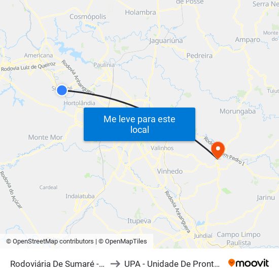 Rodoviária De Sumaré - Plataforma 2 to UPA - Unidade De Pronto Atendimento map
