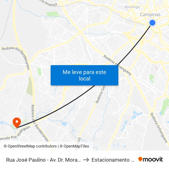 Rua José Paulino - Av. Dr. Moraes Sales to Estacionamento CHOV map