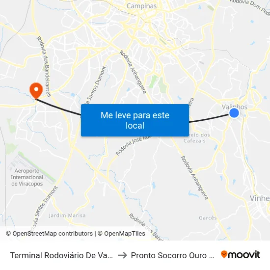 Terminal Rodoviário De Valinhos to Pronto Socorro Ouro Verde map