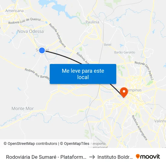 Rodoviária De Sumaré - Plataforma 4 to Instituto Boldrini map