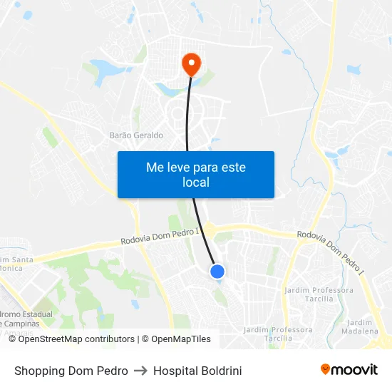 Shopping Dom Pedro to Hospital Boldrini map