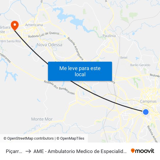 Piçarrão to AME - Ambulatorio Medico de Especialidades map