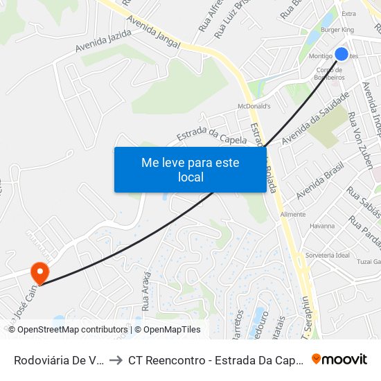 Rodoviária De Vinhedo to CT Reencontro - Estrada Da Capela- Vinhedo map