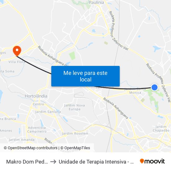 Makro Dom Pedro to Unidade de Terapia Intensiva - HES map