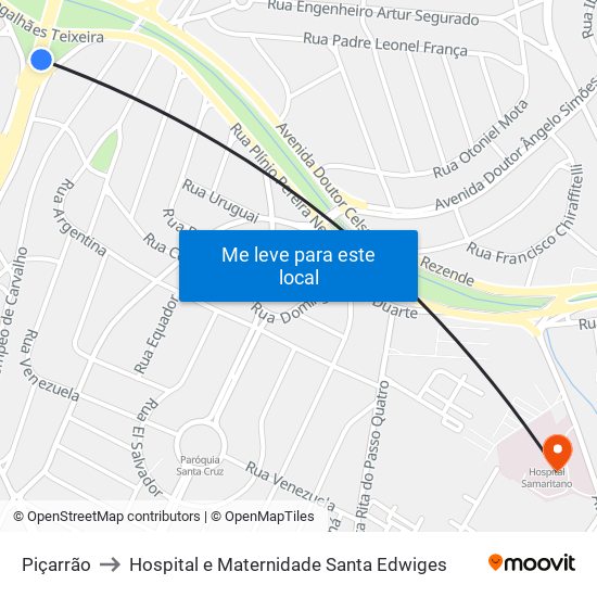 Piçarrão to Hospital e Maternidade Santa Edwiges map