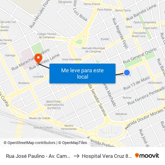 Rua José Paulino - Av. Campos Sales to Hospital Vera Cruz  8o Andar map