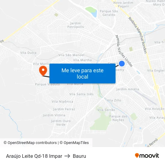 Araújo Leite Qd-18 Impar to Bauru map