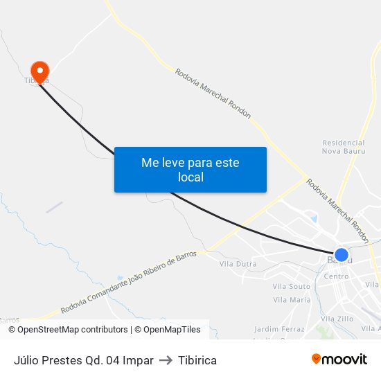 Júlio Prestes Qd. 04 Impar to Tibirica map