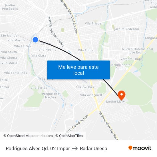 Rodrigues Alves Qd. 02 Impar to Radar Unesp map