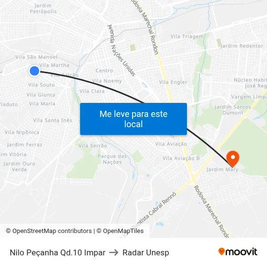 Nilo Peçanha Qd.10 Impar to Radar Unesp map