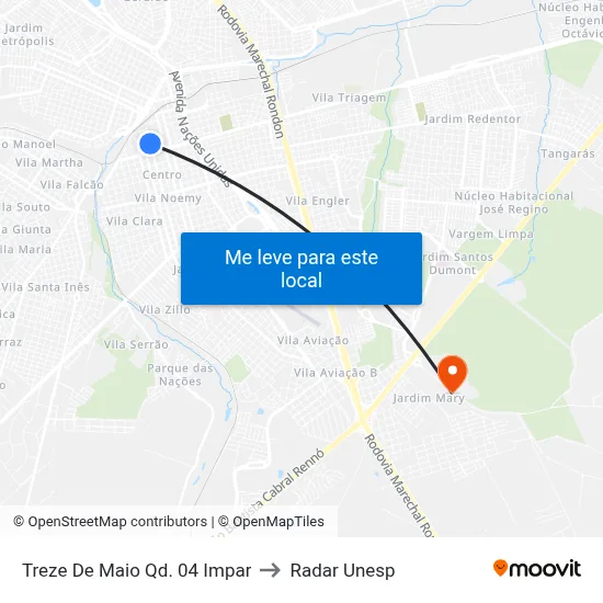 Treze De Maio Qd. 04 Impar to Radar Unesp map