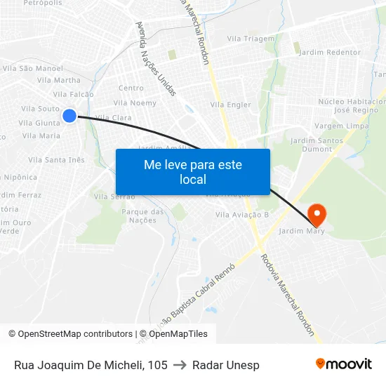Rua Joaquim De Micheli, 105 to Radar Unesp map