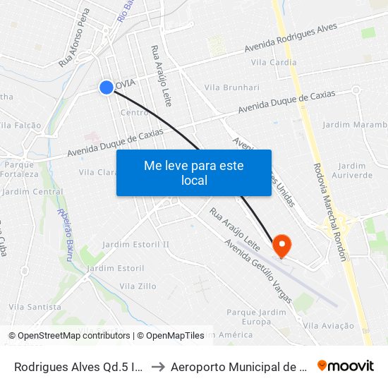 Rodrigues Alves Qd.5 Impar to Aeroporto Municipal de Bauru map