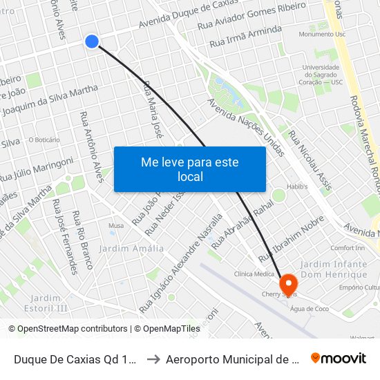 Duque De Caxias Qd 10 Par to Aeroporto Municipal de Bauru map