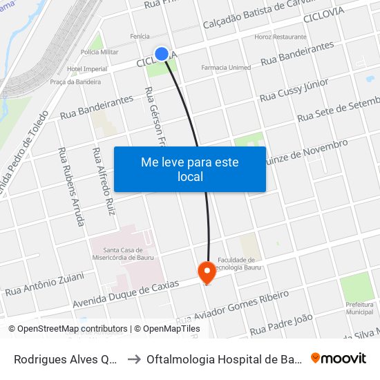 Rodrigues Alves Qd.04 Imp to Oftalmologia Hospital de Base de Bauru map