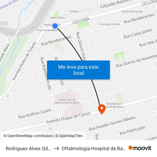 Rodrigues Alves Qd. 2 Impar to Oftalmologia Hospital de Base de Bauru map