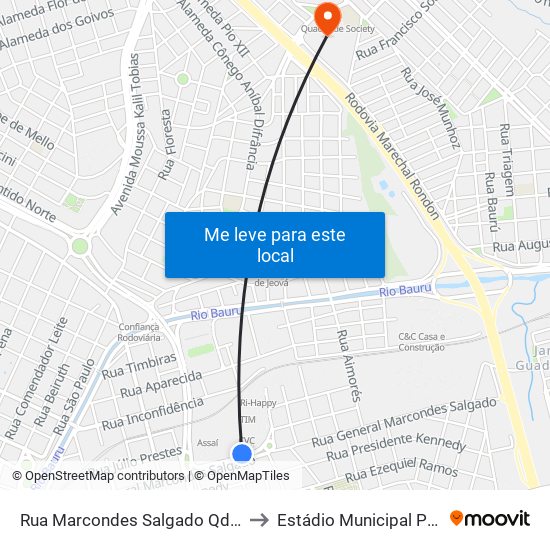 Rua Marcondes Salgado Qd. 10 Ímpar Boulevard Shopping to Estádio Municipal Prefeito Edmundo Coube map