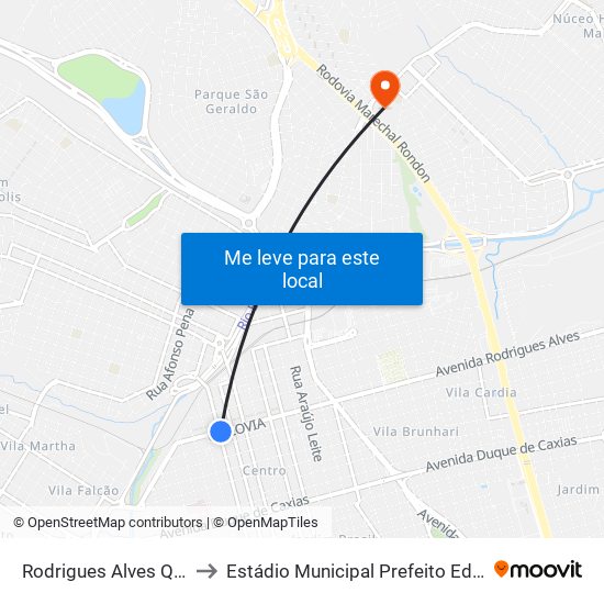 Rodrigues Alves Qd.5 Impar to Estádio Municipal Prefeito Edmundo Coube map