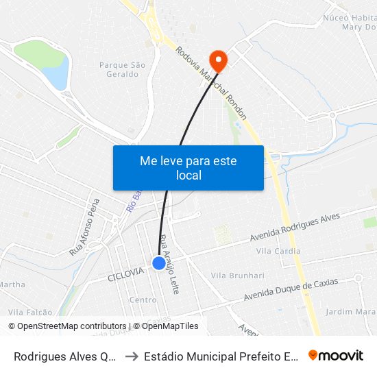 Rodrigues Alves Qd.10 Impar to Estádio Municipal Prefeito Edmundo Coube map