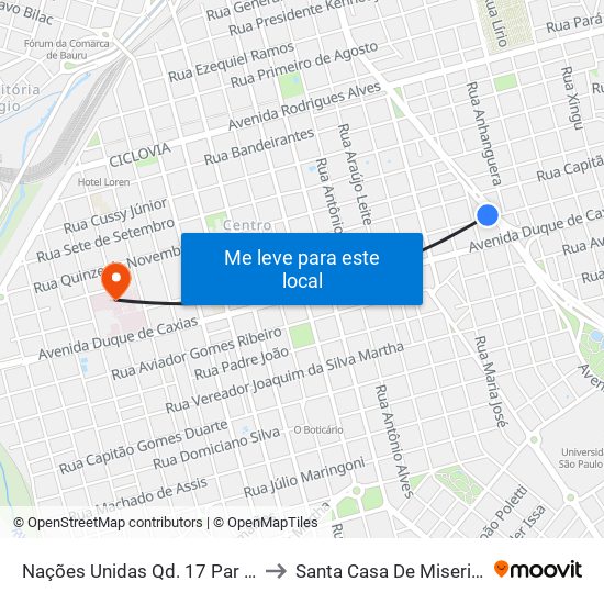 Nações Unidas Qd. 17 Par - Confiança Nações to Santa Casa De Misericórdia De Bauru map