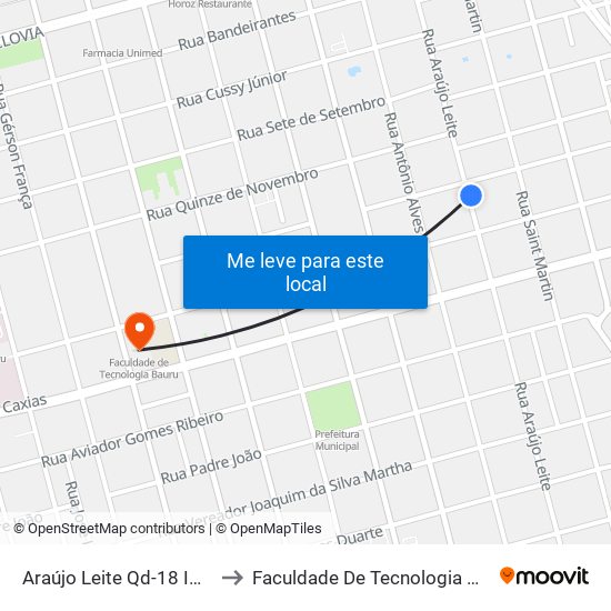 Araújo Leite Qd-18 Impar to Faculdade De Tecnologia Bauru map