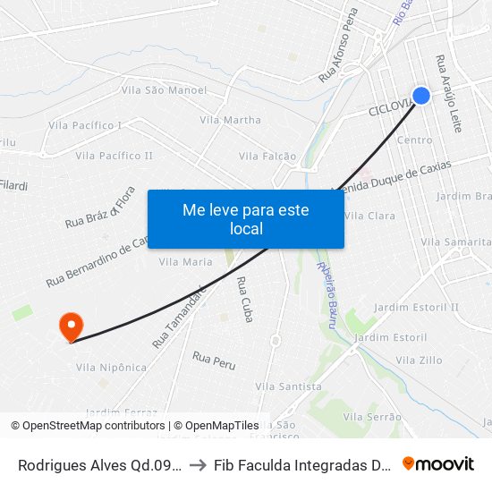 Rodrigues Alves Qd.09 Impar to Fib Faculda Integradas De Bauru map