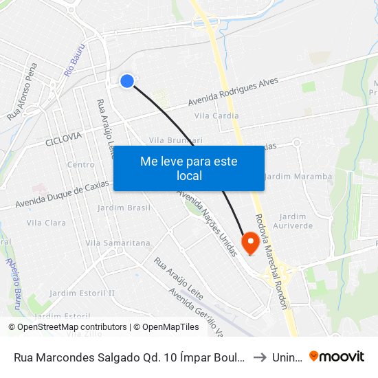 Rua Marcondes Salgado Qd. 10 Ímpar Boulevard Shopping to Uninove map